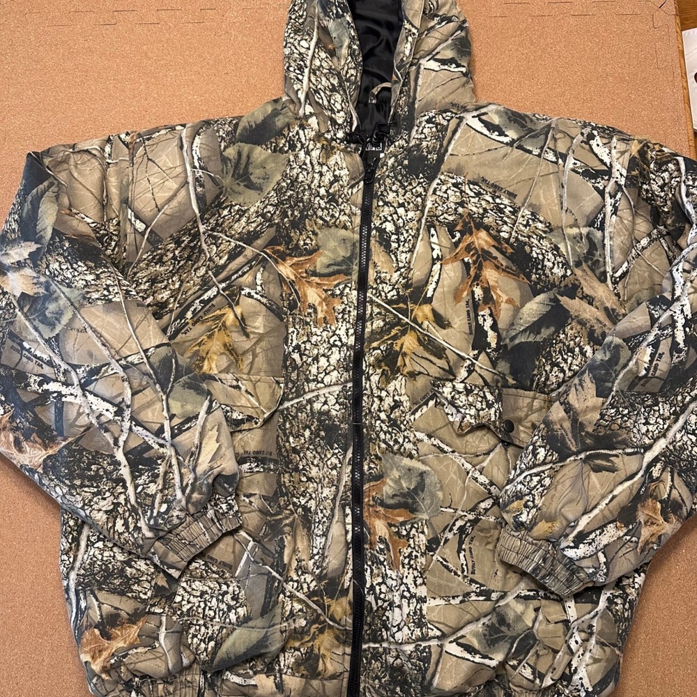 WFS Burly Camo Jacket Mens 2XL Brown Woodland Hunting Hooded Insulated MCJ101